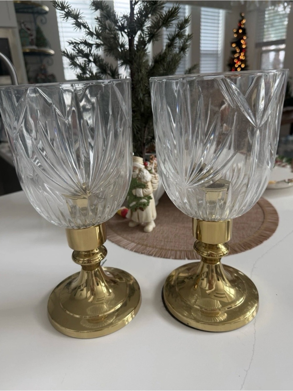 Set of Two Vintage Copper Craft candle holders with glass hurricane shades